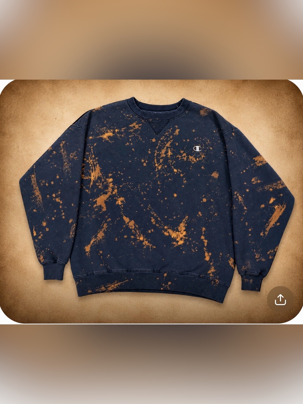 Vintage Champion Navy Bleach-Splatter Crewneck Sweatshirt
